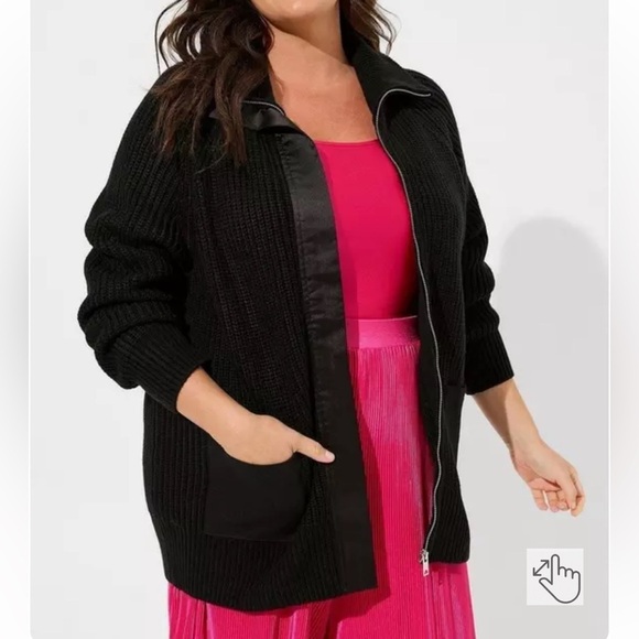 Torrid Shaker Stitch Cardigan Zip Sweater in Deep Black - Picture 1 of 10